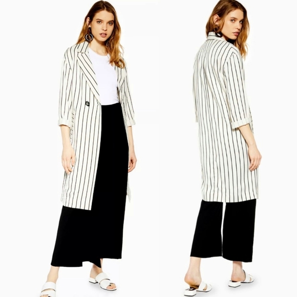 Topshop Jackets & Blazers - Topshop striped duster jacket with linen
